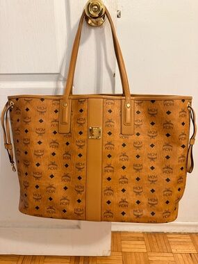 MCM Cognac Visetos Reversible Large Logo Tote